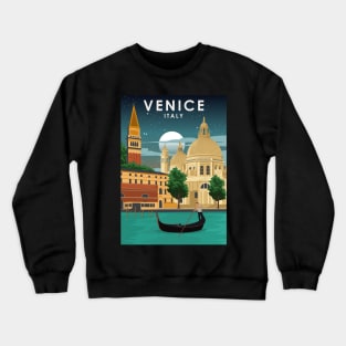 Venice Italy at Night Vintage Minimal Canals Travel Poster Crewneck Sweatshirt